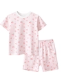 Pink checkered kids short sleeve pajamas set with cherry print on white background - Size 110 / Pink Plaid Cherry