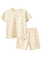 Ensemble pyjama court enfant à carreaux jaunes avec motifs fleurs violettes - Carreaux Abricot Fleur