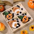 Pendentifs gnomes d'Halloween en bois dans une boîte à 4 cases avec décorations - Style Nain À Rayures Vertes (Modèle C)
