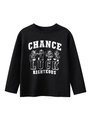 Boys' black long-sleeved T-shirt with white cartoon animal and letter prints - 120cm / Black