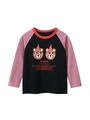Kids long sleeve raglan T-shirt with cute cartoon bears and pink sleeves for autumn - Black/Dark Pink / 90cm