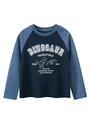 T-shirt a maniche raglan in cotone per ragazzi con stampa scheletro di dinosauro - 120cm / Blu Nobile/Blu Navy