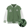 Kinder-Fleece-Baseballjacke in olivgrünem und weißem Kontrast-Varsity-Stil für Jungen - 120cm / Beifußgrün