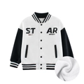 Schwarz-weiße Fleece-Baseballjacke für Kinder mit Star Bright 93 Aufdruck - 120cm / Gebrochenes Weiß