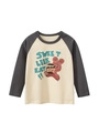 Girls cartoon raglan long sleeve T-shirt with sweet bear print and contrast gray sleeves - 90cm / Apricot/Dark Grey