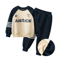 Warme fleece trainingspak voor kinderen met JUSTICE-print in beige en donkerblauw - 120cm / Beige/Koningsblauw