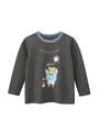 Langärmliges graues Kinder-T-Shirt aus Baumwolle mit Cartoon-Tiger und blauem Kragen - Dunkelgrau / 90cm