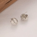 Detailed macro view of silver crinkled metal ball earrings with textured finish - Silver Round Ball Textured Stud Earrings / Silver
