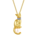 Detalle del collar con colgante de gato dorado con perla blanca y collar de diamantes - Gato Perla (EXTXL00017)