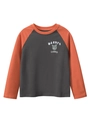 Kids long sleeve raglan T-shirt with orange sleeves and cartoon bear print - Deep Grey/Dark Orange / 120cm