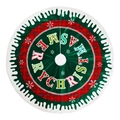 Gonna per albero di Natale in velluto verde con bordo scozzese e Merry Christmas - Gonna per Albero Inglese Verde (Modello B)