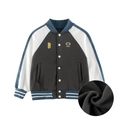 Giacca da baseball foderata in pile per bambini, corpo grigio e maniche bianche con patch - grigio scuro / 120