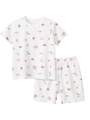 Kids summer cotton loungewear set with sweet strawberry and fruit prints in white - Size 90 / Off White Fruit