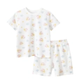 Kids short sleeve pajamas set featuring cute cartoon bear and star prints on white cotton - Size 90 / Cream White Star
