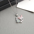 Silver necklace with pink enamel butterfly and blue flower pendant in circular wreath - Hollow Flower Butterfly Style (Hollow Flower Butterfly Necklace)
