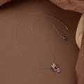Silver fringe sugar cube necklace with pink zircon pendant and micro-pave crystals - Silver
