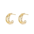 Polished gold double C-shaped twisted earrings with minimalist fluid line design - Gold
