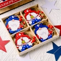 Set di ornamenti gnomi in legno per il 4 luglio con stelle in scatola di legno a 4 vani - Stile A
