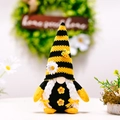 Handmade bee gnome plush with striped knitted hat and daisy flower for home decoration - Bee Gnome Female Style (Double Braids) / Yellow/Black Striped