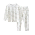 Girls long-sleeve cotton pajamas set with yellow floral clover print on cream fabric - 90cm / Top And Bottom / Off-white Flower