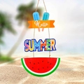 Summer wooden hanging sign with Hello SUMMER text watermelon and popsicle designs - Ice Pop And Summer And Watermelon Style