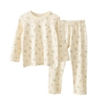 Pijama infantil con lindo estampado de conejos y flores en color crema - Albaricoque Conejo