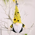 Bee gnome hanging ornament with yellow polka dot knit hat and sunflower detail - Solid Yellow Hat Style