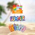 Summer wooden door sign with Hello Summer Welcome lettering and colorful flip-flops - Ice Pop And Summer And Flip-flop Welcome Style