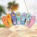 Colorful Hello Summer wooden flip-flop door hanger with ocean patterns and jute rope - Summer Flip-flop Style