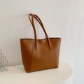 Bolso tote marrón minimalista de cuero PU vintage con correas para el hombro - Marrón