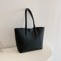 Bolso tote minimalista de cuero negro mate con asas largas para el hombro - Negro
