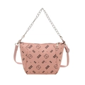 Sac seau rose avec motif d'ours et bandoulière chaîne en cuir à texture litchi chic - Rose