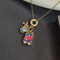 Reis-thema gouden ketting met blauwe camera-hanger en roze gradiënt koffer bedels - Camera Vliegtuig Bagage Set / Goud