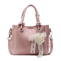 Rosa PU-Leder Handtasche mit Herz-Perlenanhänger und Schleife, stilvolle Damen Umhängetasche - Rosa