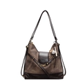 Sac fourre-tout vintage en toile taupe avec bordure en cuir et charme de baseball - Avec Pendentif / Café