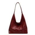 Bolso tote grande burdeos en cuero suave con bandolera ancha y acabado brillante - Rojo