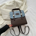 Mini-Rucksack aus braunem Leder und Denim-Blau mit Tragegriff für Damen Mode - Braun