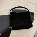 Retro black matte suede tote bag with large capacity for women's autumn daily commute - Black