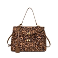 Bolso tote de leopardo de gran capacidad con correas de cuero marrón y cierre dorado - Leopardo Marrón Grande