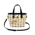 Vintage monogram bucket bag with bear print, black handles and adjustable strap - With Pendant / Off White