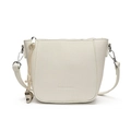 Ivory white crossbody bucket bag with litchi texture and heart pendant detail - White