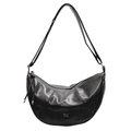 Minimalistische schwarze Halbmond-Umhängetasche aus weichem Leder mit Metalllogo-Detail - Schwarz