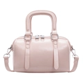 Pale pink Boston handbag in glossy PU leather with dual handles and detachable shoulder strap - Pink