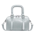 Light blue mini Boston handbag in polished faux leather with adjustable strap - Blue