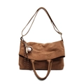 Borsa tote in pelle scamosciata marrone con manici in pelle e ciondolo da baseball - Con Ciondolo / Marrone