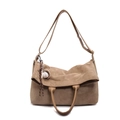 Grande borsa tote vintage marrone in pelle scamosciata opaca con tracolla regolabile - Con Ciondolo / Cachi