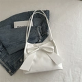 Bolso tote blanco minimalista con lazo grande y acabado de cuero sintético liso - Blanco