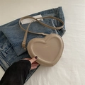 Minimalist heart shaped crossbody bag in beige faux leather with adjustable strap - Khaki