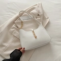Minimalist creamy white hobo bag with gold hardware and chain strap detail - White