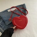Red heart-shaped crossbody bag in glossy faux leather with gold fashion lettering - Red